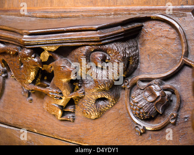 La sculpture sur bois sur sièges misericord à Ripon Cathédrale dans Yorkshire Angleterre Banque D'Images