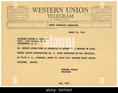 Télégramme à Martin Luther King, Jr., le Voting Rights Act de 1965, 03/18/1965 Banque D'Images