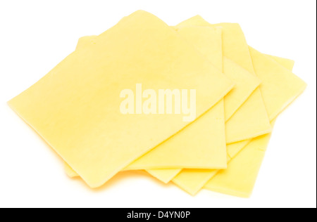 Tranches de fromage isolated on white Banque D'Images
