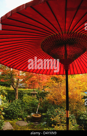 Parasol en papier rouge à Showa Kinen Park, Tokyo Banque D'Images