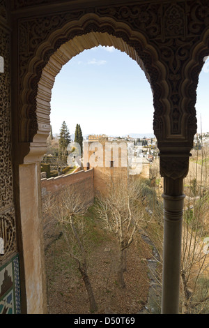 Peak Tower (Torre de los Picos) du mihrab, dans le complexe de l'Alhambra. Granada, Espagne Banque D'Images