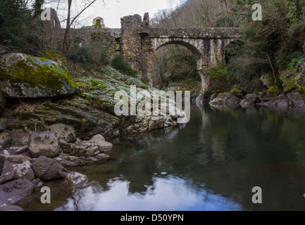 Le Pont du Diable à travers l'Ariège, Pyrénées françaises, France Banque D'Images