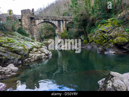 Le Pont du Diable à travers l'Ariège, Pyrénées françaises, France Banque D'Images