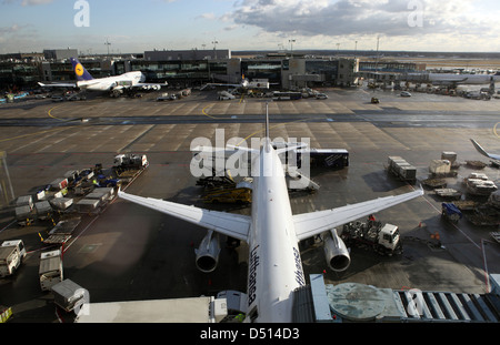 Frankfurt am Main, Allemagne, Lufthansa appareil à l'aéroport de Francfort Banque D'Images