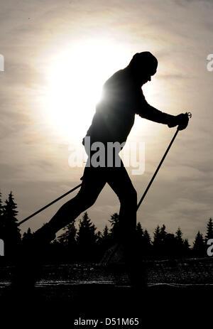 Un cross-country skier skies le long de la piste de ski03 suis loipe près de Breitnau, Allemagne, 27 décembre 2010. Photo : Patrick Seeger Banque D'Images