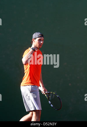 Joueur de tennis espagnol Rafael Nadal vu lors d'une session de formation dans son berceau tennis club Banque D'Images