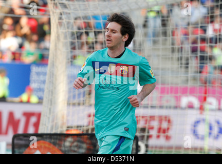 Joueur de football de Barcelone Lionel Messi gestes lors d'un match Banque D'Images