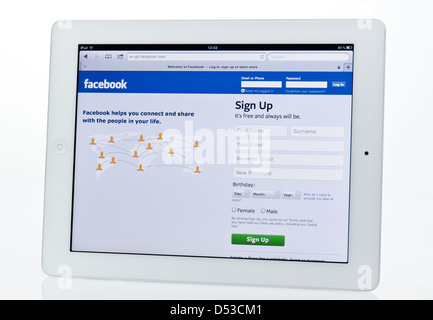 Apple Ipad montrant Facebook Site Web de réseautage social. Banque D'Images