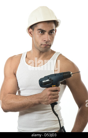 Hispanique attrayant african american construction worker Banque D'Images