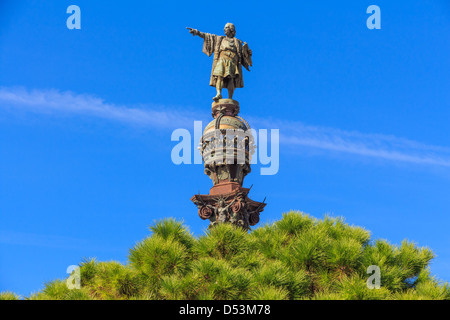 Haut de monument de Christophe Colomb, Barcelone, Espagne Banque D'Images