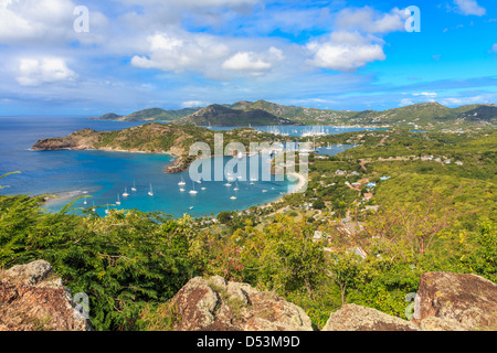 Antigua Bay, vue de Shirely Heights, Antigua, Antilles, Caraïbes Banque D'Images