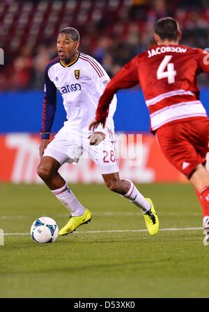 Frisco, TX, USA. 23 mars, 2013. Real Salt Lake defender Chris Schuler # 28 au cours de la Major League Soccer match au FC Dallas Stadium à Frisco TX. FC Dallas la défaite 2-0 du Real Salt Lake. Banque D'Images
