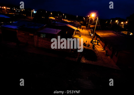Maisons de coupeurs de canne à sucre vu dans la périphérie de Floride, Valle del Cauca, en Colombie. Banque D'Images