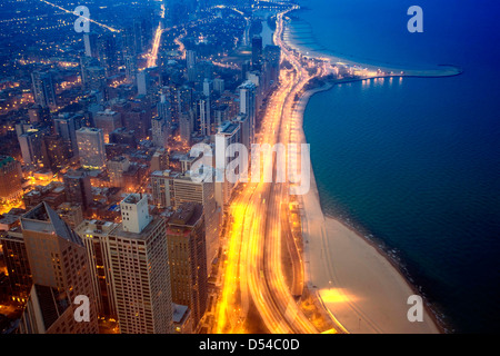 Chicago et le lac Michigan à partir de la 94e étage de la John Hancock Building, Chicago, Illinois Banque D'Images