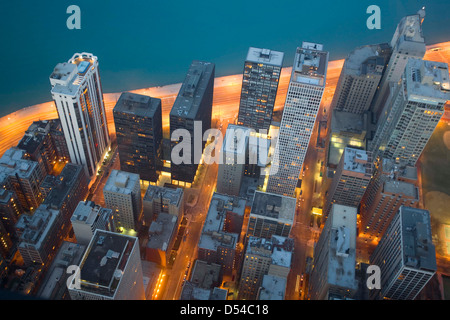 Chicago et le lac Michigan à partir de la 94e étage de la John Hancock Building, Chicago, Illinois Banque D'Images