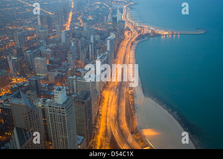 Chicago et le lac Michigan à partir de la 94e étage de la John Hancock Building, Chicago, Illinois Banque D'Images