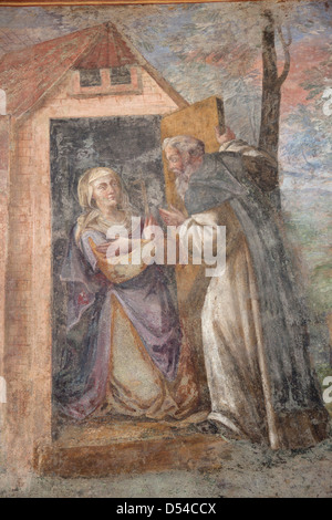 Close up of les peintures murales dans le cloître de Santa Chiara, à Naples, Italie Banque D'Images