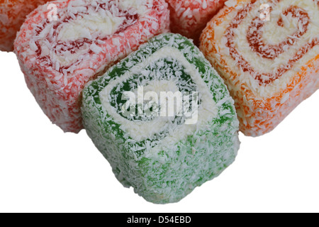 Sélection loukoums isolé sur blanc, Close up Banque D'Images