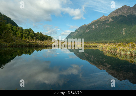 Les reflets dans le lac Mirror, Eglinton Valley Banque D'Images