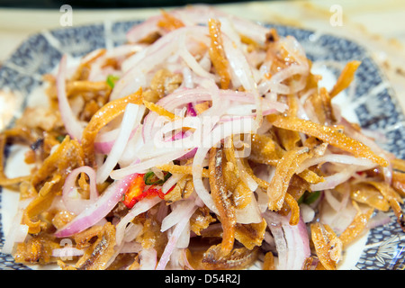 Nonya Peranakan anchois aux oignons rouges et piment lave closeup Banque D'Images