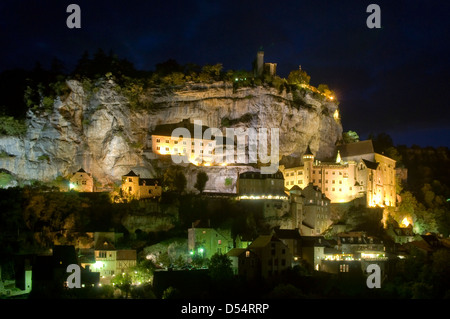 Rocamadour la nuit, Lot, Midi-Pyrénées, France Banque D'Images