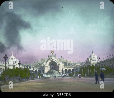 Exposition Paris : Champ de Mars et château d'eau et Palais de l'électricité, Paris, France, 1900 Banque D'Images