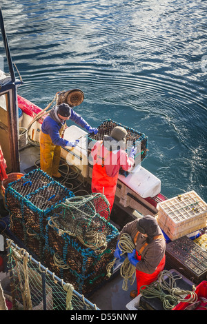 Les pêcheurs débarquent leurs prises, Kyle of Lochalsh, Western Highlands, Ecosse Banque D'Images