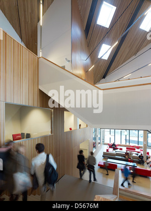 Amsterdam University College, Amstderdam, Pays-Bas. Architecte : 2012 Mecanoo. Portrait d'escalier avec des étudiants dans le mot Banque D'Images