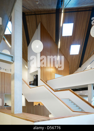 Amsterdam University College, Amstderdam, Pays-Bas. Architecte : 2012 Mecanoo. Escalier avec lofts, galeries et incliné vers l'ceil Banque D'Images