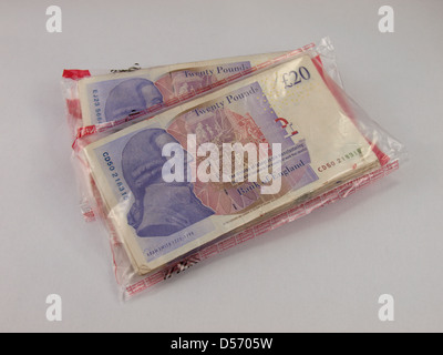 Paquets scellés de £1000 de 20 livres en billets de la bank, UK Banque D'Images