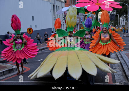 CAPE TOWN, AFRIQUE DU SUD : les participants en costumes colorés au cours de la Cap Carnaval 2013 à Cape Town, Afrique du Sud. L'édition de la Carnival voit les habitants et les touristes sur la collecte à pied du ventilateur et Somerset Road pour les célébrations. (Photo par Gallo Images / Foto24 / Jaco Marais) Banque D'Images