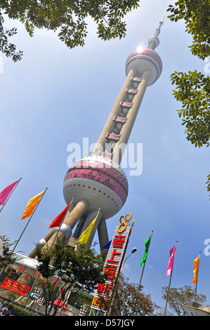 L'Oriental Pearl Tower, vue du sol - Shanghai Pudong (Chine) Banque D'Images