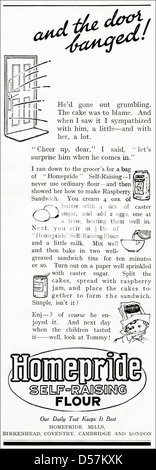 La publicité annonce Homepride Self-Raising Flour. L'ère des années 1920 vintage publicité imprimer à partir de la revue anglaise. Banque D'Images