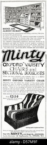 Publicité Publicité Minty chaises et chaises. L'ère des années 1920 vintage publicité imprimer à partir de la revue anglaise. Banque D'Images