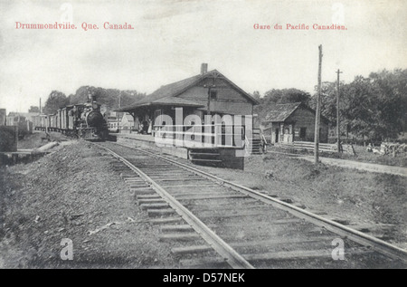 La station de chemin de fer Canadien Pacifique, Drummondville, QC, vers 1910 Banque D'Images