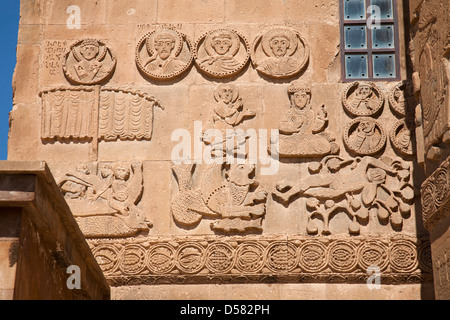 Plus de détails, l'église de la Sainte Croix, la cathédrale arménienne, l'île Akdamar, lac de Van, au sud-est de l'Anatolie, Turquie, Asie Banque D'Images