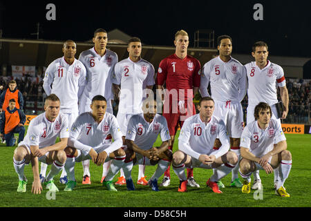 Groupe de l'équipe Angleterre (ENG), le 22 mars 2013 - Football : Football / Angleterre groupe équipe (L-R) Ashley Young, Chris Smalling, Kyle Walker, Joe Hart, League Français, Frank Lampard, avant ; Tom Cleverley, Alex Oxlade-Chamberlain, Jermain Defoe, Wayne Rooney, Leighton Baines posent avant la Coupe du Monde Brésil 2014 Zone européenne de qualification Groupe H match entre Saint-marin 0-8 Angleterre au Stadio Olimpico à Serravalle, San Marino. (Photo de Maurizio Borsari/AFLO) Banque D'Images