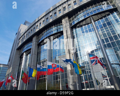 Divers drapeaux nationaux dans les locaux du Parlement européen à Bruxelles, Belgique Banque D'Images