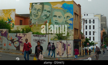 L'art mural, district six, Cape Town, Afrique du Sud Banque D'Images