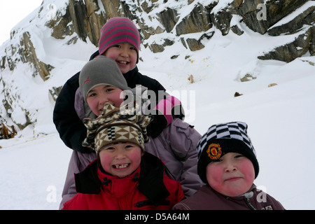 Enfants au Groenland, l'ouest du Groenland, Greenland Banque D'Images