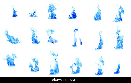 Compilation de flamme sur fond blanc Banque D'Images