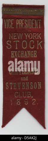 Bourse de New York, Cleveland et Stevenson, Vice-président du Club, 1892 Ruban Banque D'Images