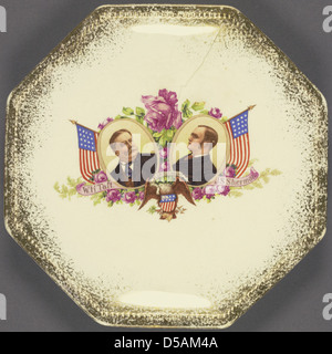 Cette plaque de portrait en céramique, représentant William H. Taft et J.S. Sherman, a été créée vers 1908 comme pièce commémorative, reflétant l'imagerie politique américaine du début du XXe siècle. Banque D'Images