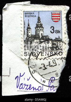 Slovaquie - circa 1994 : timbre-poste imprimé en Slovaquie montre ville Banska Bystrica, circa 1994 Banque D'Images