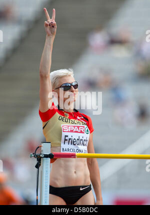 Ariane cavalier allemand Friedrich rend la victoire après son aller au stade olympique Lluis Companys au cours de l'European Athletics Championships à Barcelone, Espagne, 30 juillet 2010. Photo : Bernd Thissen Banque D'Images