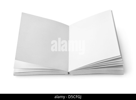 Livre ouvert avec des draps propres isolé sur fond blanc Banque D'Images