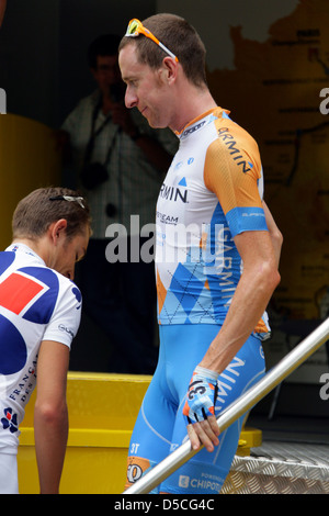 Bradley Wiggins au début de l'étape du Tour de France 2009 à Gérone, Espagne Banque D'Images