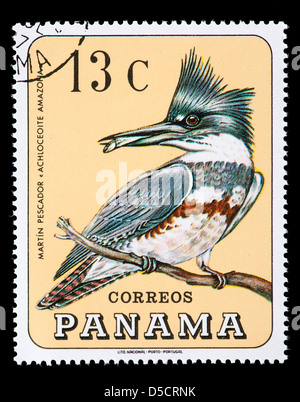 Timbre-poste de Panama représentant un martin-pêcheur. Banque D'Images