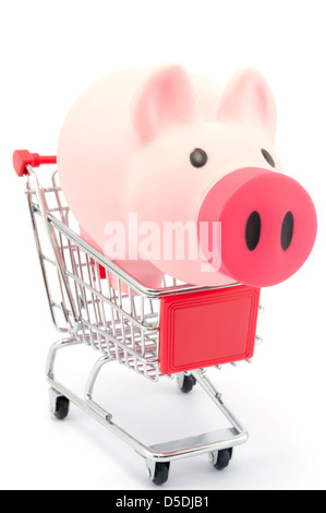 Tirelire en panier sur fond blanc Banque D'Images