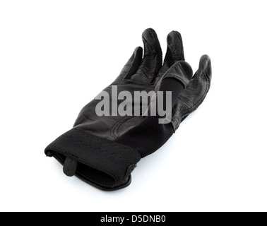 Cuir noir gant de baseball batter sur fond blanc. Banque D'Images